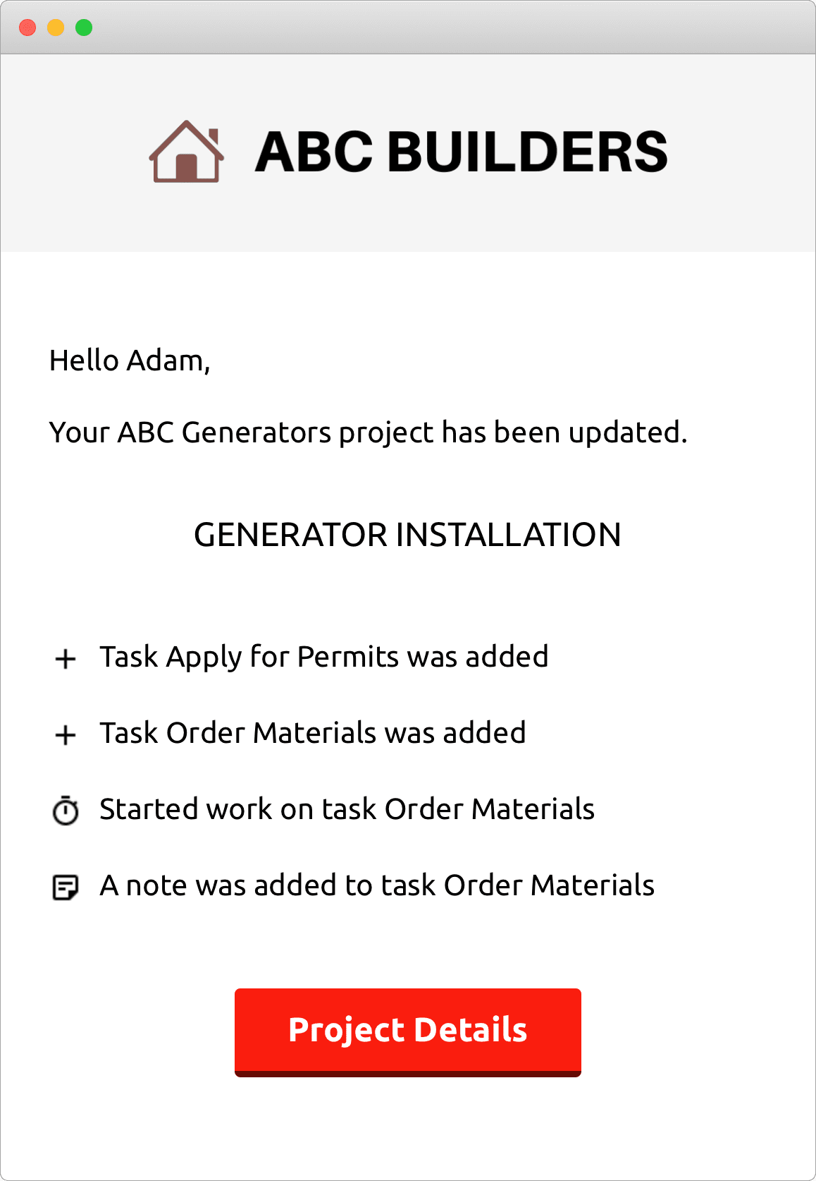 Customer Project Update Email